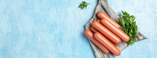Vegan sausages, vegetable, Food swap. Clean eating, plant based food concept, Long banner format....