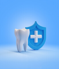 Tooth  with  Shield. Render 3d illustration - 438864308