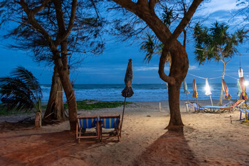 At sunset period, Tropical beach with Blue sky and clear sea. the summer beach to take a vacation period for relaxing.
