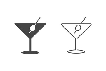 Set of icon of martini glass vector in flat