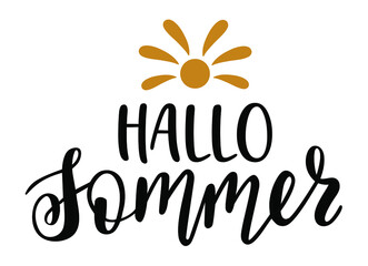 Hallo Summer in german language hand drawn lettering logo icon. Vector summer phrases elements for planner, calender, organizer, cards, banners, posters, mug, scrapbooking, pillow case, phone cases.