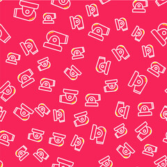 Line Cannon icon isolated seamless pattern on red background. Vector