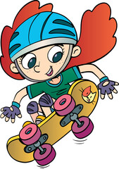 Naklejka premium girl on a skateboard makes a high jump