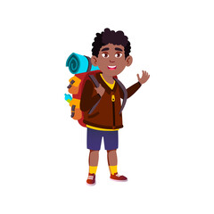 smiling boy hiker going on hill with backpack cartoon vector. smiling boy hiker going on hill with backpack character. isolated flat cartoon illustration