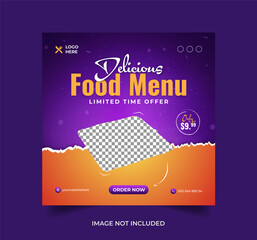 Super delicious food menu promotion facebook cover or social media web banner Premium Vector