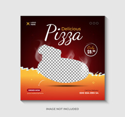 Delicious pizza food menu banner or social media post template Premium Vector