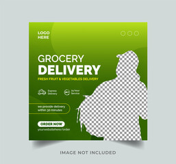 Grocery delivery sale Instagram post banner or social media post template Premium Vector