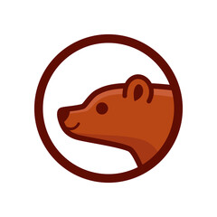 Cartoon bear head, cute character for children. Simple contour vector illustration for logo, emblem, badge, insignia.