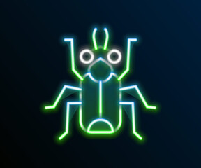 Glowing neon line Beetle bug icon isolated on black background. Colorful outline concept. Vector