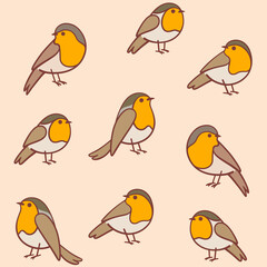Cartoon happy Robin - simple trendy pattern with bird. Flat vector illustration for prints, clothing, packaging and postcards.