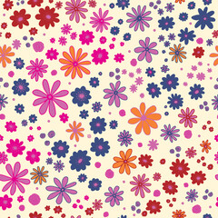 Fototapeta na wymiar Flower field seamless vector pattern. Repeating dense liberty doodle flower meadow background. Scandinavian style line art florals print