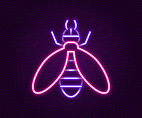 Glowing neon line Bee icon isolated on black background. Sweet natural food. Honeybee or apis with wings symbol. Flying insect. Colorful outline concept. Vector