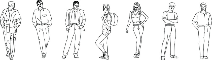 Silhouettes of girls and boys, teenagers.