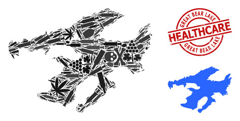 Vector narcotic composition map of Great Bear Lake. Rubber healthcare round red rubber imitation. Template for narcotic addiction and medical agitprop.