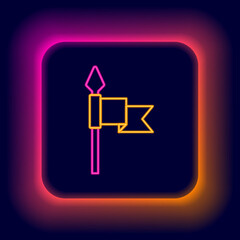 Glowing neon line Medieval spear icon isolated on black background. Medieval weapon. Colorful outline concept. Vector