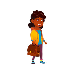 african girl with schoolbag going at house after school lessons cartoon vector. african girl with schoolbag going at house after school lessons character. isolated flat cartoon illustration