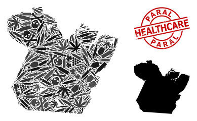 Vector narcotic mosaic map of Paral State. Rubber health care round red rubber imitation. Concept for narcotic addiction and medicine promotion.