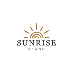 abstract doodle sun logo, sunset sunrise with beach ocean sea water logo icon vector in trendy line linear, 