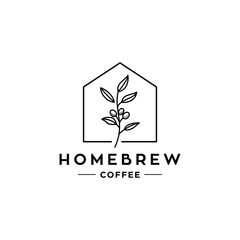 coffee house logo, coffeeshop simple logo, house of coffee beans with branch in trendy line hipster modern simple logo Illustration