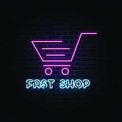 Fast shop neon logo vector.  neon sign.