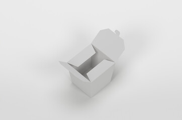 Opened box on white background for food delivery. Gift box or noodle box mock up. Top view. - 438874116