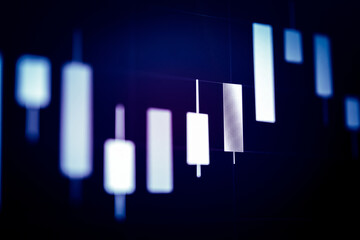 Candlestick chart in financial stock market on digital number background. Forex trading graphic design and Stock market trading trend as concept.