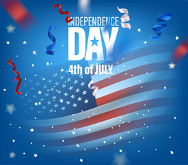USA Independence Day vertical banner with flag and confetti. Fourth of July