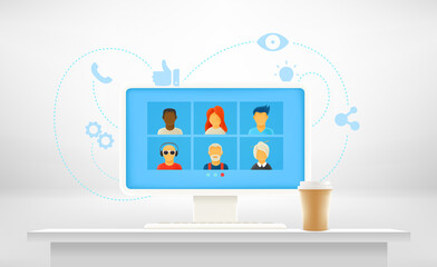 Conference with business team via computer