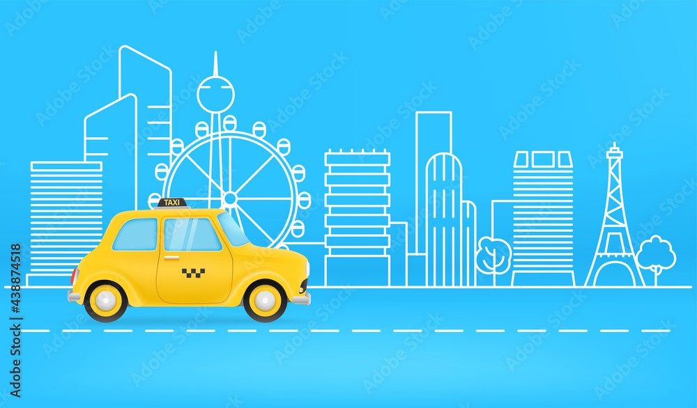 Poster travelling by taxi. horizontal banner with copy space