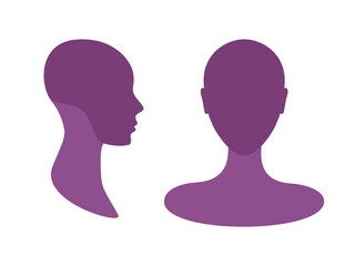 Woman's front and side view profile avatar silhouette with a highlighted skull and chin area.