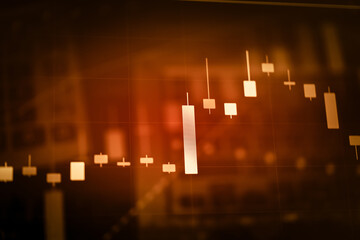 Candlestick chart in financial stock market on digital number background. Forex trading graphic...