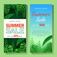 Summer Sale banner with tropical leaves