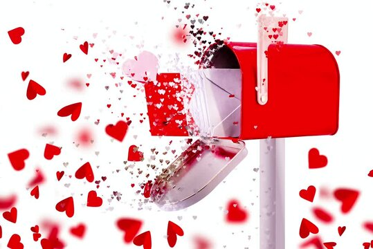 Love letter in the mailbox and red hearts, concept love and romance. Animated heart flying out of the box