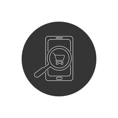 Glass searching for shopping on smart phone. Online shopping line icon