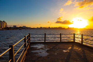 Fototapeta na wymiar sunset on the pier of Florianópolis Island , Santa Catarina, Brazil, florianopolis