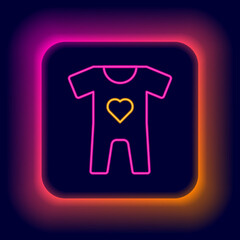 Glowing neon line Baby clothes icon isolated on black background. Baby clothing for baby girl and boy. Baby bodysuit. Colorful outline concept. Vector