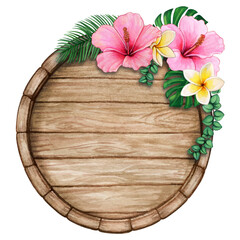 Watercolor tropical wooden sign © angela0982