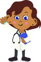 A Cute and Adorable Child Character in Cartoon Style. Kindergarten Preschool Kid Dressed as Professional Doctor. Small Kid with stethoscope around neck. Dream job. Big Dreams. Life Goals.