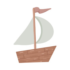 Sailboat. Small boat. Vector illustration in cartoon style. Isolated on white.