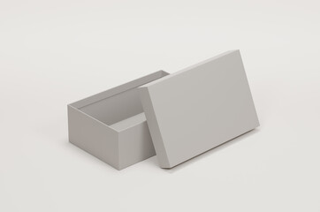 White empty packing cardboard box on a white background. Shoe or gift box mock up. - 438877112