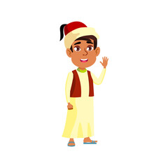 arabian boy in national garment glad to see international guests in airport cartoon vector. arabian boy in national garment glad to see international guests in airport character. isolated flat cartoon