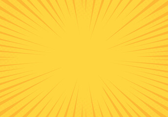 Obraz premium Pop art comic yellow background. Summer backdrop. Sunbeam Pattern yellow colored. Vintage vector halftone illustration. EPS 10 