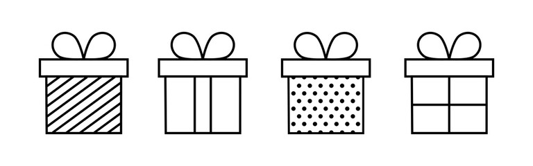 Gift box line icon collection. Gift box with ribbon bow simple art vector icon for apps and websites. Vector illustration.