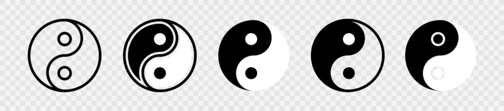 Yin yang icon set. Harmony and balance sign on white background. Black and white taoism symbol. Isolated vector illustration.  