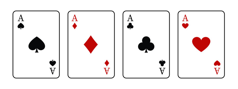 Set of vector playing card. Colection of four aces. Poker playing cards isolated on white background. Vector illustration, eps10.	