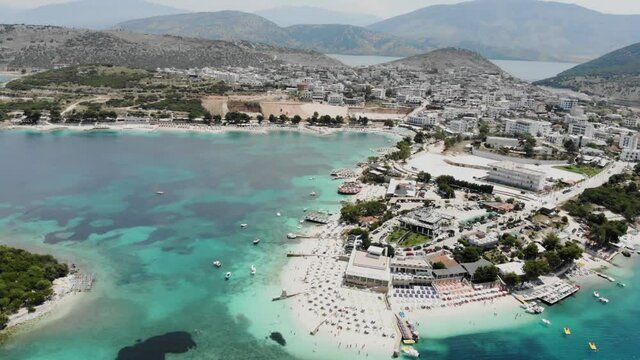 Aerial view of a beautiful tropical island Ksamil Albania  4k