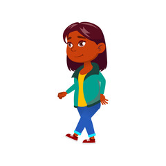 smiling little indian girl kid walking on street cartoon vector. smiling little indian girl kid walking on street character. isolated flat cartoon illustration