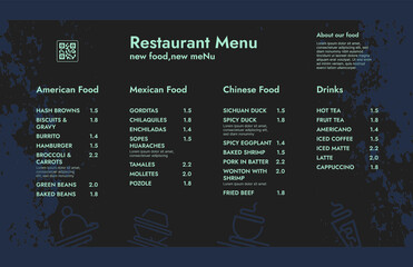 Restaurant cafe menu, template design.
One page food menu template.