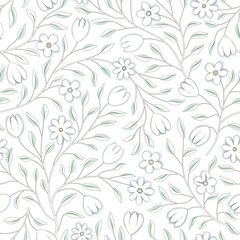 Fototapeta na wymiar Floral seamless pattern. Flower background. Floral seamless texture with flowers. Flourish tiled white spring wallpaper