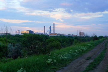Fototapeta na wymiar Nature and industry at the outskirts of Bucharest (near Vacaresti Delta)